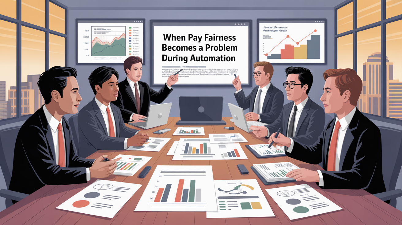 HR and executive leadership reviewing compensation frameworks and role valuation during automation planning